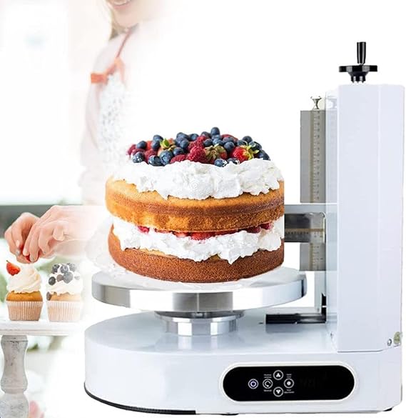 Portable Automatic Decorating Cake Coating Smoothing Scraping Machine, Cake Icing Machine Adjustable Cake Icing Smoother Tool Baking Birthday Cake Tools for Cake Shops and Households,White