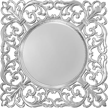 6 Pcs Silver Square Acrylic Charger Plates 11.8" Chargers for Dinner Plates Bulk Wedding Decorative Table Charger Plates for Dinner Wedding Shower Decoration (Mirror Hollowing)