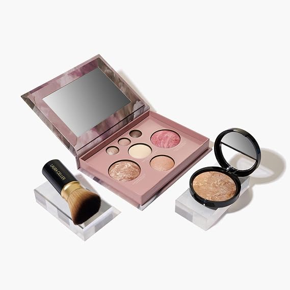 Baked Starter Kit: Baked Balance-n-Brighten Powder Foundation, Medium + Best of the Best Palette Blush Bronzer Highlighter Eyeshadow + Retractable Kabuki Brush