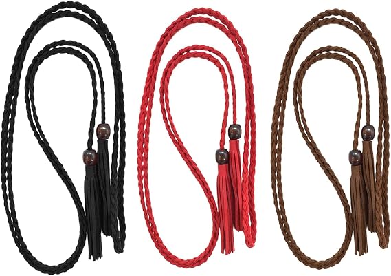 TeeYee Waist Belt Woven Knitted Rope/Chain PU leather 3 Pieces Tassel Rope Skinny Belt