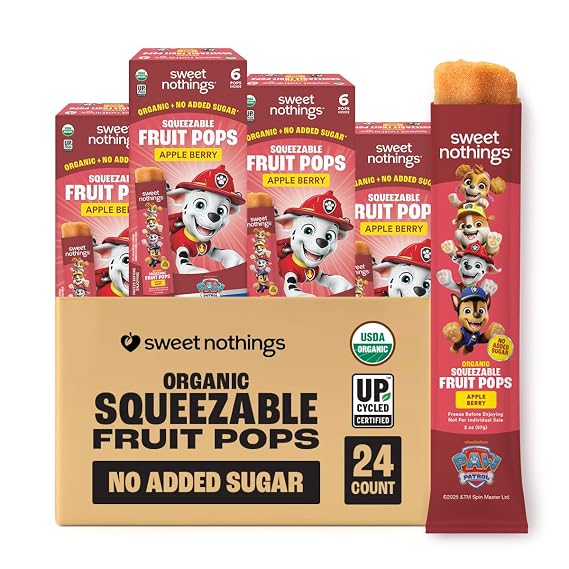 Sweet Nothings PAW Patrol Apple Berry Smoothie Pops, 24 Count Freezer Pops, Fruit Popsicles, No Added Sugar, Dairy Free, Vegan, Dye Free