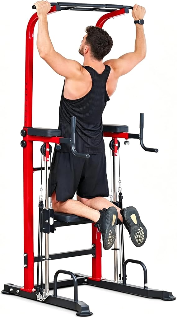 Dland Power Tower Pull Up Bar Dip Station Assisted Dip Stand for Home Gym