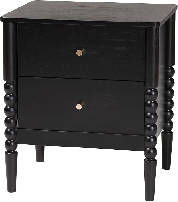 Baxton Studio Lucera Bobbin Wood Nightstand, 2-Drawer, Oak Brown