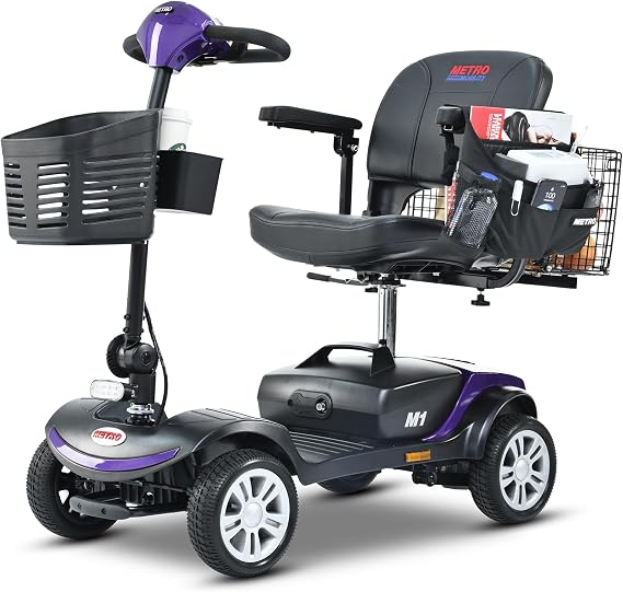 4 Wheel Adult Electric Mobility Scooters Electric Powered Wheelchair Device,with 300W Motor for Seniors Adult with Lights Collapsible and Travel w/Basket and Extended Battery (Purple)