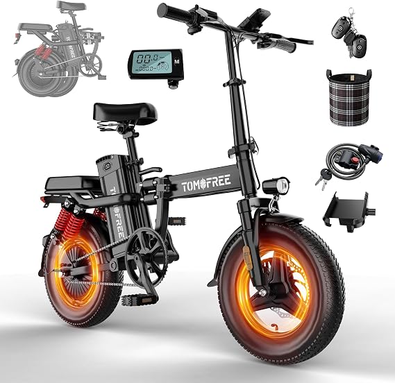 T0 PRO Folding Electric Bike for Adults & Teens, 48V 22.5Ah Removable Battery e bike Up to 75 Miles Range, 750W Peak Motor 14" Tubeless Tire Foldable E-Bike, Class 2 Folding Ebike for Commuting 2849