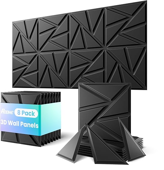 ROOME 12"x12" 3D Wall Panels, Cuttable and DIY-Friendly Upgraded uPVC Fire-Resistant Wall Panels, Modern Decorative Wall Art Panels for Living Room, Lobby, Office, Game Room, Black