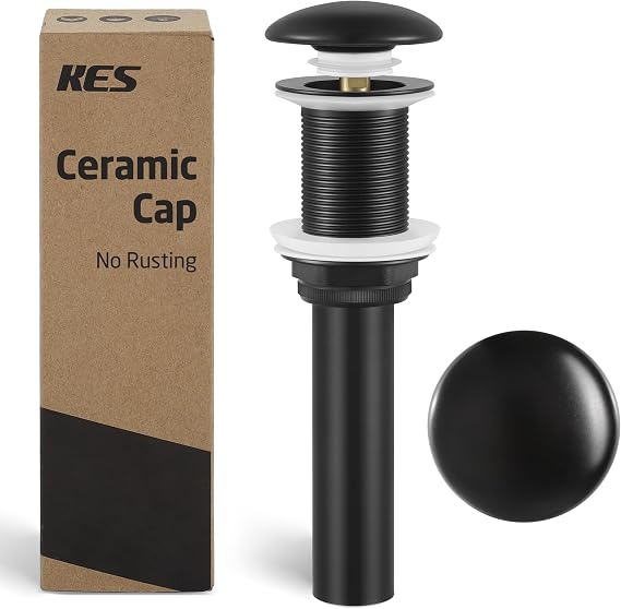 KES Ceramic Pop Up Bathroom Sink Drain Without Overflow, Matte Black