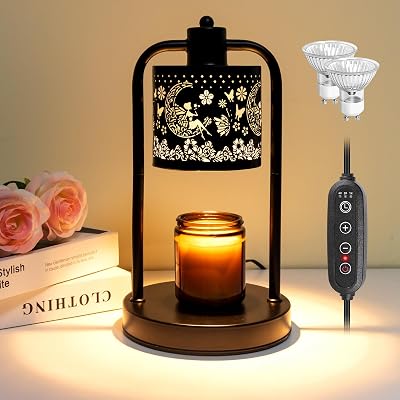 Lococo Candle Warmer Lamp Wax Light: Wax Melt Warming Lamps for Jar Candles with Timer Dimmable for Birthday Christmas Gift, Room, New House, Bedroom, Vintage Home Decor, Black  Fairy Moon