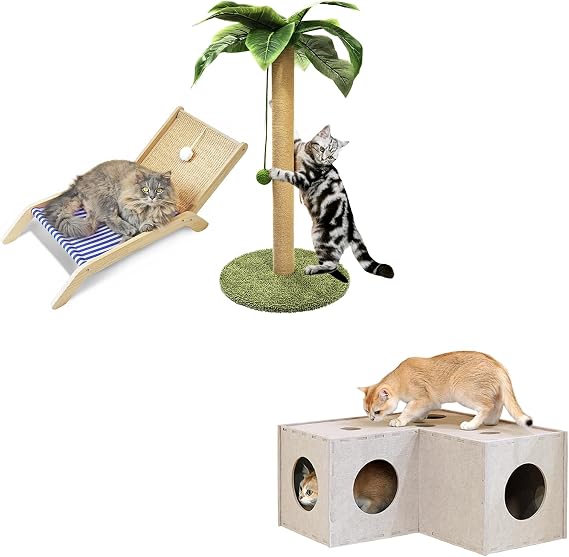 PETKARAY Cat Scratching Post with Cat Beach Chair & Cat Felt Tunnel