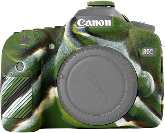 Camera Case for Canon EOS 80D - Protective Silicone DSLR Skin Cover, Detachable Cage, Shockproof, Dustproof(Army GreenOrange)
