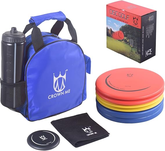 Disc Golf Starter Set, Includes Bag with Water Bottle Pocket and Accessory Pocket, 2 Drivers, 2 Mid-Ranges, 2 Putters, Mini Disc Marker and Towel