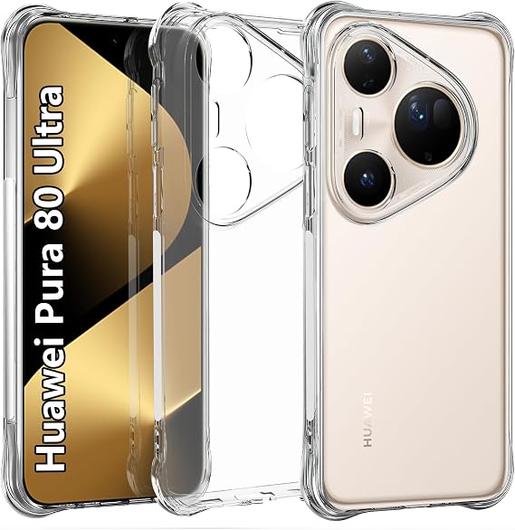 USTIYA Case for Huawei Pura 80 Ultra Clear TPU Four Corners Military-Grade Protection Cover Transparent Soft funda