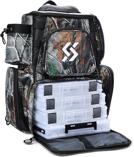 Sougayilang Fishing Tackle Backpack Waterproof Tackle Bag Storage with 4 Trays Tackle Box