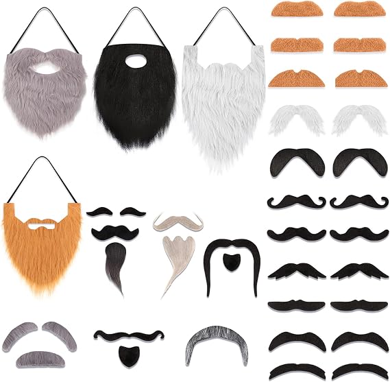 Syhood 32 Pcs Fake Mustaches Self Adhesive Novelty Fake Beard