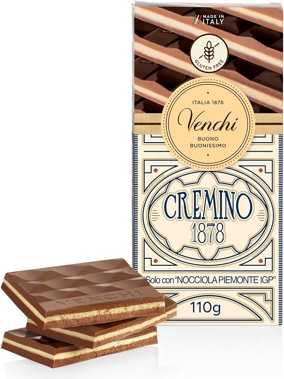 Venchi Cremino 1878 Bar 110g - with Milk Chocolate, Gianduja, Piedmont Hazelnuts- Gluten Free