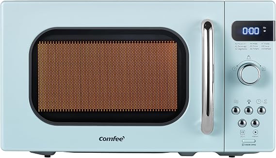 COMFEE' Retro Microwave Oven, 0.7 Cu.Ft, 700W, Green, 9 Preset Menus