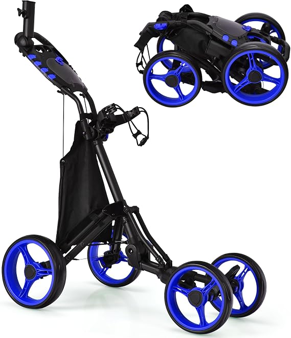 SPOTRAVEL 4 Wheels Golf Push Cart, Foldable Golf Trolley