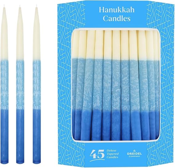 The Dreidel Company Dripless Deluxe Tapered Pastel, Blue and White Decorations, 1-Hour Burn Time Hanukkah Menorah Candles for All 8 Nights of Chanukah