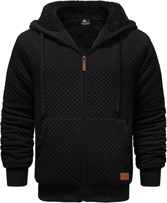 ZITY Men's Zip Up Hoodie Sherpa Lined Heavyweight Jacket Waffle Knit Fleece Thick Winter Warm Sweatshirt