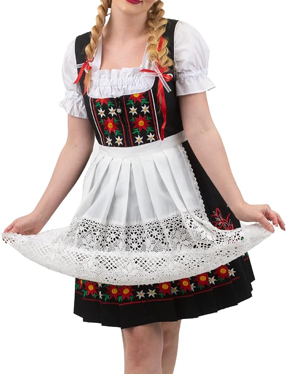 3-Piece Black Dirndl Dress Set for Women Short Traditional German Oktoberfest Costume Outfit