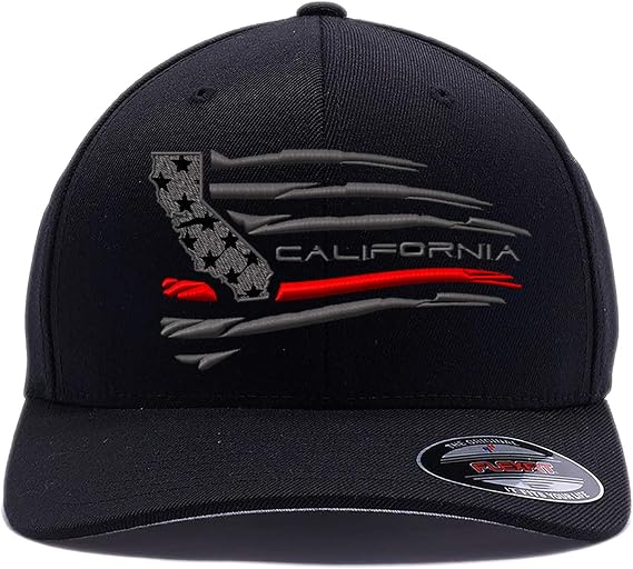 Thin Red Line Firefighter Axe USA Flag hat. Embroidered 6277 Flex Fitted Wooly Combed / 6477 Flex Fitted Wool Blend Hat