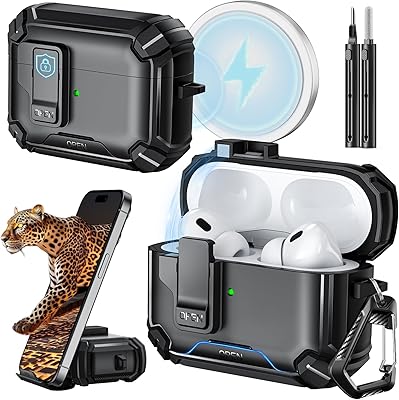 Inesore Compatible with AirPods Pro 2nd1st Generation Case Cover with Phone Stand & Cleaning Kit,Compatible with Magsafe,Magnetic Automatic Lock for iPod Pro Charging CaseUSB-CLightning Cable