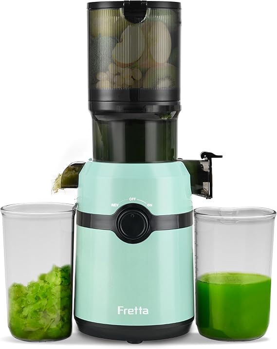 Cold Press Juicer Machines,Fretta Nifty Slow Masticating Juicer Machines with PCTG Material from the USA,Fit Whole Fruits & Vegetables-Easy to Clean,High Juice Yield,BPA Free,Baby Blue