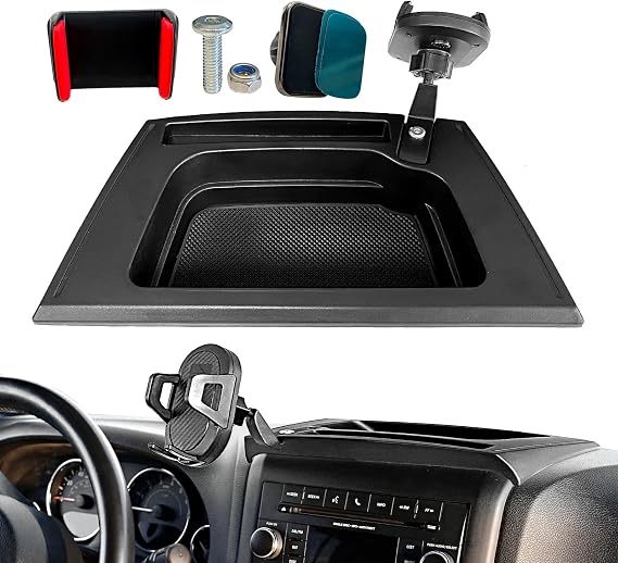 Jeep Wrangler JK Cell Phone Mount for 2011-2017 Jeep Wrangler JK JKU 2 Door & 4 Door Multi-Mount Phone Holder Dash Tray with Extension Arm Metal Rod Accessories