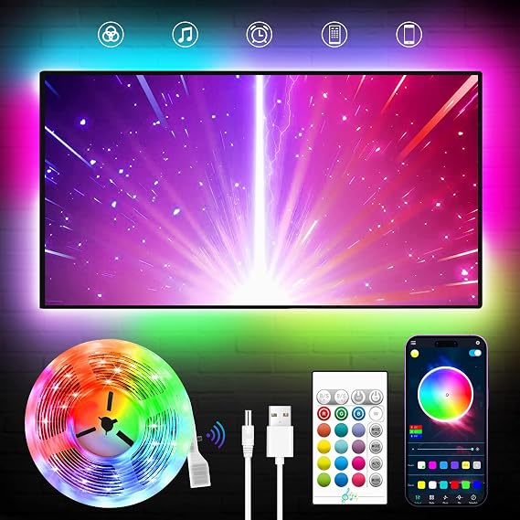 KANTUTOE TV LED Backlight, 23ft Lights for 70-100 Inch, RGB With Remote, Music Sync Bluetooth APP Control Strip USB Powered for Bedroom/Gaming Room [Energy Class A]