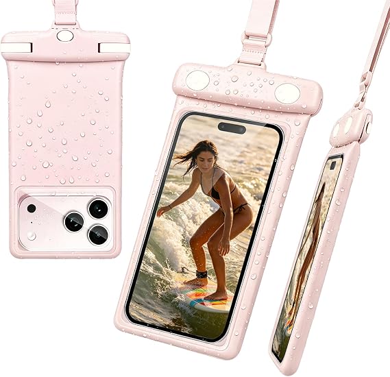 wellhouse Waterproof Phone Pouch, Waterproof Phone Case for iPhone 17 16 15 14 13 Pro Max XS Samsung, IPX8 3D Cellphone Dry Bag Beach Essentials (1 Pack -Earl Pink 7 inch)