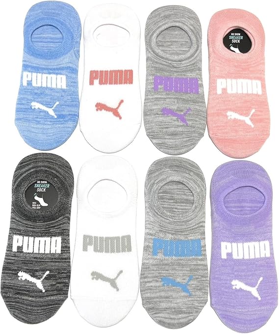 Puma Ladies Sneaker Liner Socks, 8-pair (Multi Color), 9.5