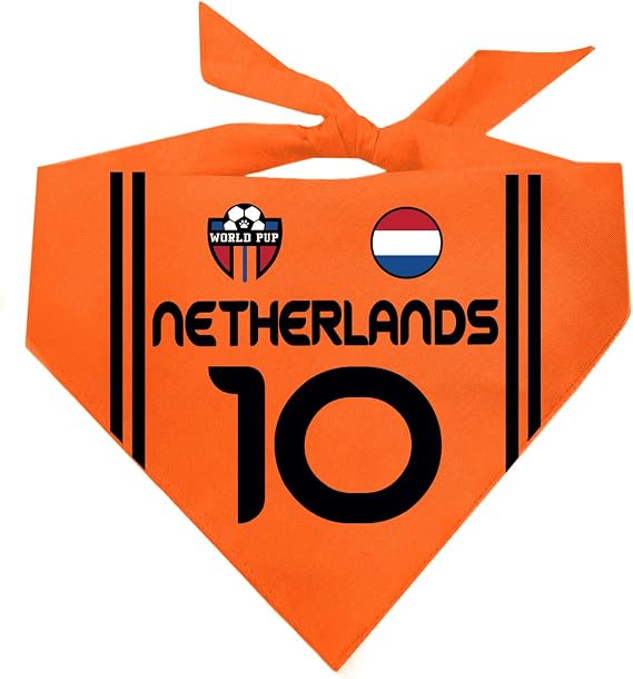Country Style Soccer Jersey Dog Bandana | Country & Flag| Soccer Jersey Style |100% Cotton Adjustable Triangle || 1840 (Netherlands, One Size)