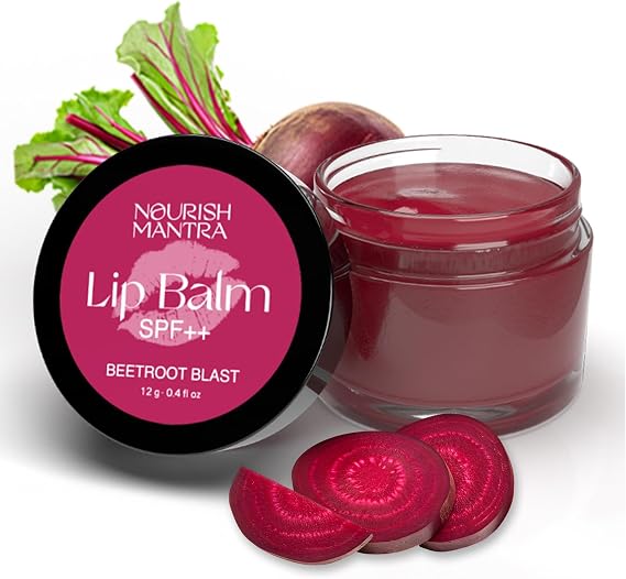 Nourish Mantra - Beetroot Lip Balm with SPF | Made with Olive oil, Shea Butter, Vitamin E and Avocado Oil | For Dry, Chapped & Dark Lips | Best for Both Women and Men | 12g