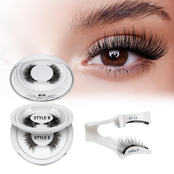 QUEWEL 2 Pair Magnetic Eyelashes Reusable Magnetic Eyelashes with Applicator No Glue Needed Eyelashes Natural Look Lash Clusters Kit Easy to Wear and Remove(B+E03)