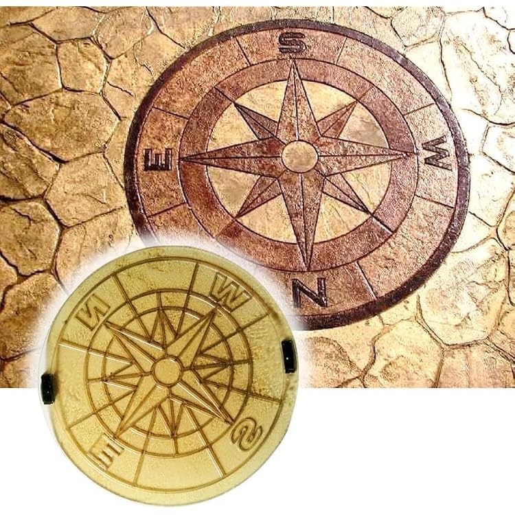Polyurethane Mat Stamp Compass | 27,56 х 27,56 х 0,39 | 700 х 700 х 10 mm | Flexible and Durable Stamp for Printing Decorative Textures on Concrete, Cement and Plaster, Transparent Green