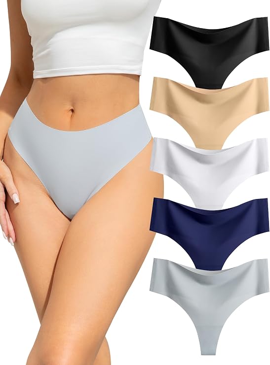 VOENXE Seamless Women Underwear Thongs,High Waisted No Vpl Ladies Knickers