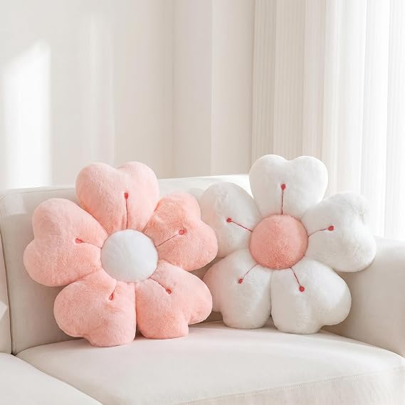 Copbopwn 2Pcs Flower Pillow Cute Pillows 35cm Flower Cushion Floor Pillow Preppy Pillows Daisy Cushion Daisy Pillow,Floor Cushions Aesthetic Pillows Cute Cushions Home Bed room Decor (white+pink)