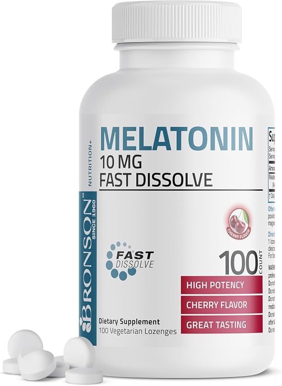 Bronson Melatonin 10 mg Sleep Support, Fast Dissolve Cherry, 100 Tablets | Helps You Fall Asleep Faster, Stay Asleep Longer & Wake Refreshed, Relaxation Support, Vegetarian Formula