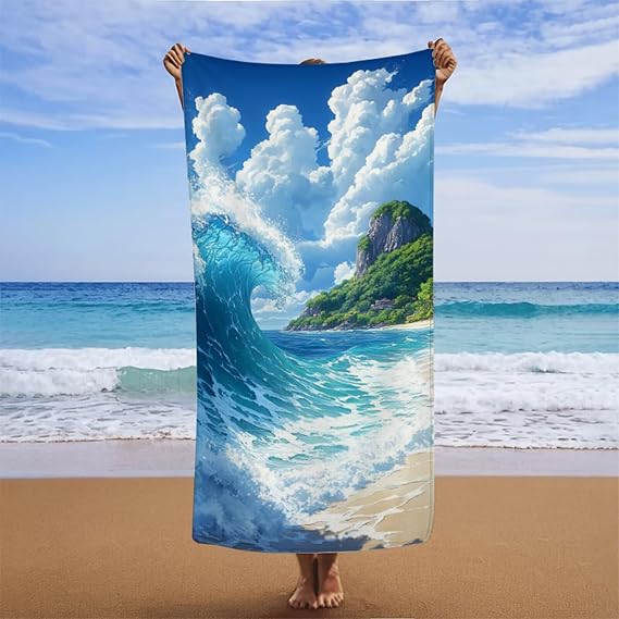 Microfiber Beach Towel 24x48in, Beach Blanket Absorbent Sandproof, Oversized Lightweight Outdoor Blanket, Vacation Camping Essentials, Microfiber Towels Oversized, for Travel Pool Gift (Waves) A-3193
