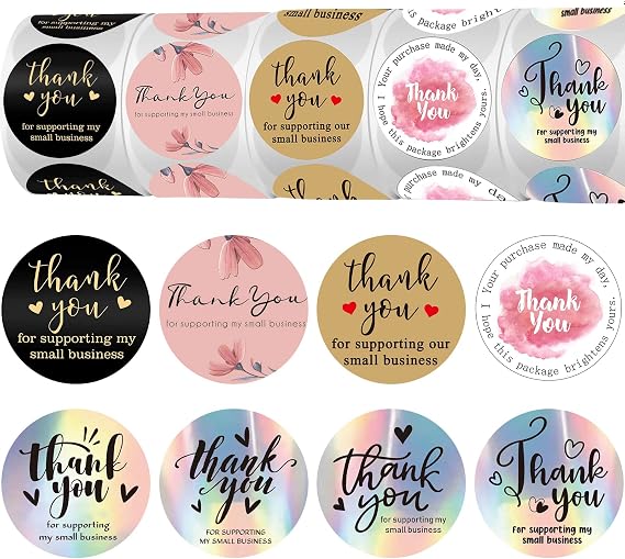 Thank You Stickers Small Business-2500pcs 5 Rolls Small Thank You Stickers 1 Inch,Thank You Labels Stickers for Envelope Seal,Bubble Mailers Packaging,Various Floral Patterns (TYS01)