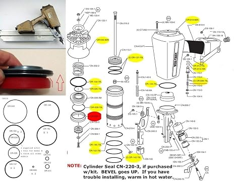 O ring + Cylinder Seal Parts Kit for Duo-Fast CN350