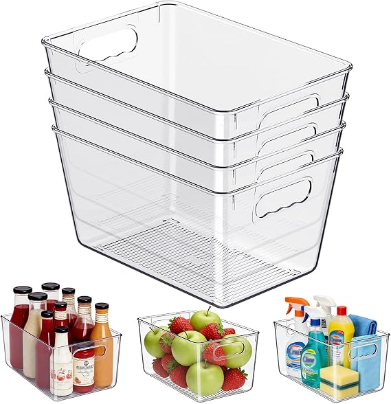 4 Pack Clear Fridge Storage Bins Organisers 30x20x15cm BPA Free