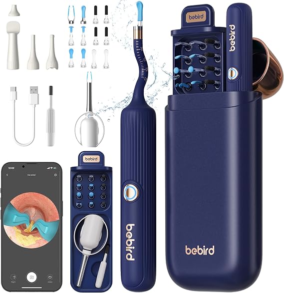 BEBIRD Ear Wax Removal Tool Camera, Wireless Otoscope Ear Cleaner Kit | 10MP HD Camera & 6 LEDs, 16-in-1 Kit with Soft Tips, Bendable Tube, Safe Wi-Fi, IP67 Waterproof, For All Ages