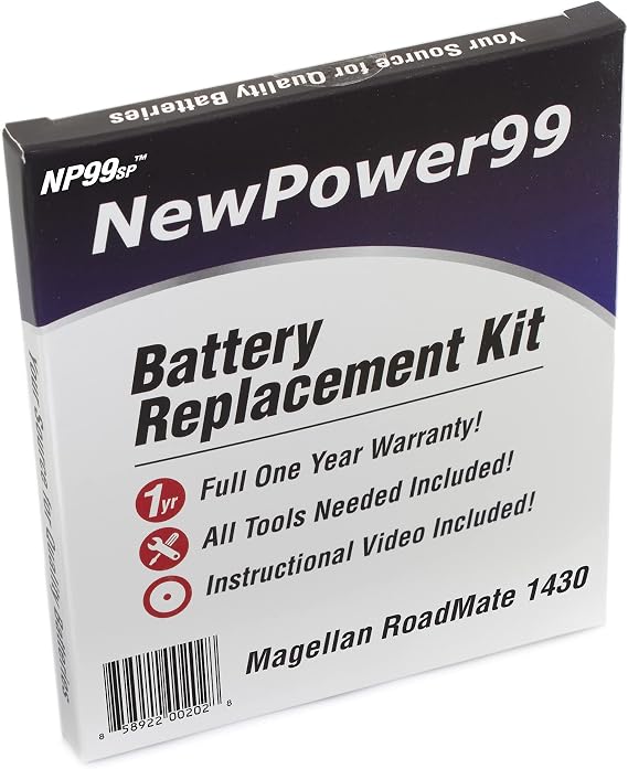Battery Replacement Kit with Battery, Video Instructions and Tools for Magellan RoadMate 1430