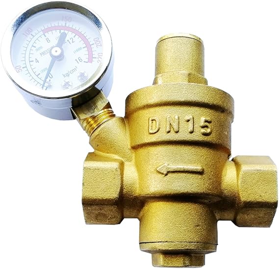 Water Pressure Regulator Brass Lead-Free Adjustable DN15 1/2inch Bspp Water Pressure Reducing Valve with Pressure Gauge Bar/Psi