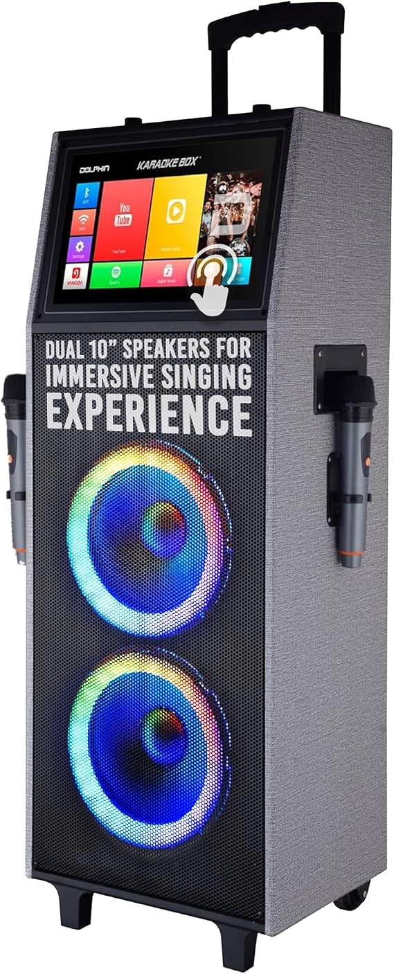 Dolphin KB-2100R Karaoke Machine with 2 Wireless Mics, Dual 10" Woofers