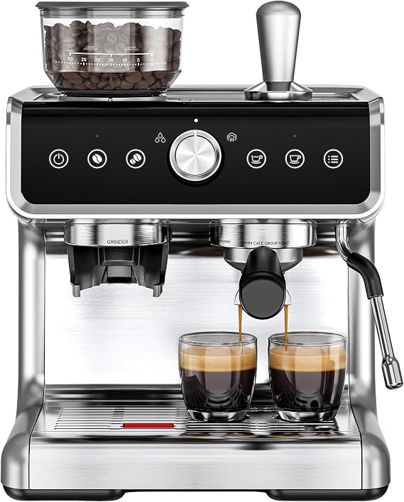 EUHOMY Espresso Machine with Grinder, 20 Bar Professional Espresso Coffee Maker for Home,with Milk Frother for Latte, Cappuccino & Barista-Style | 58mm Portafilter, PID Temperature Control, Steam Wand, Removable Water Tank for Cappuccino and Latte