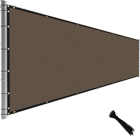 TANG Fence Privacy Screen Brown 6 Feet x 30 Feet Outdoor Shade Cloth with Grommets, 150 GSM Temporary Fence Cover with Zipties Mesh Netting Fences Blockage for Backyard Garden Patio Chain Link