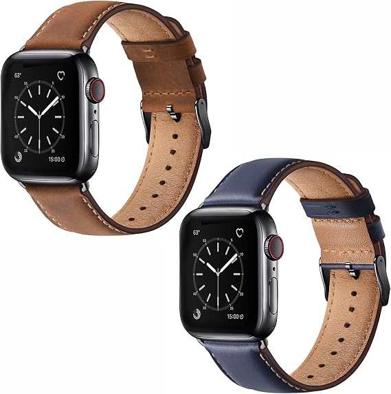 Apple Watch Leather Band Red Brown and Blue Bundle