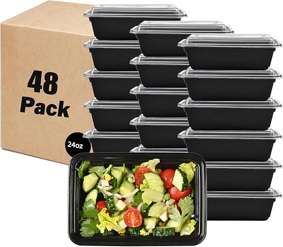 LOKATSE HOME 48 Pack Meal Prep Containers 24 oz Reusable Storage Lunch Bento Boxes, Freezer and Dishwasher Safe & Stackable